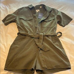Olive Green Short Sleeve Romper with Belt